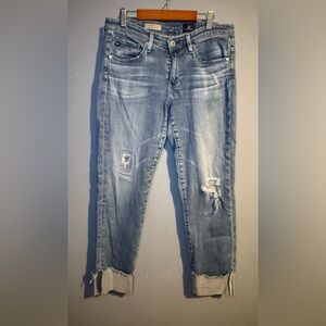 AG Adriano Goldschmied Blue Cropped Distressed Jeans